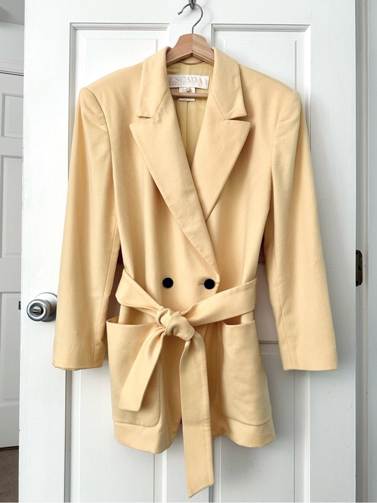 Escada Jackets & Blazers - ESCADA Margaretha Ley Vintage Butter Yellow Belted Blazer Wool Cashmere 42 / 12